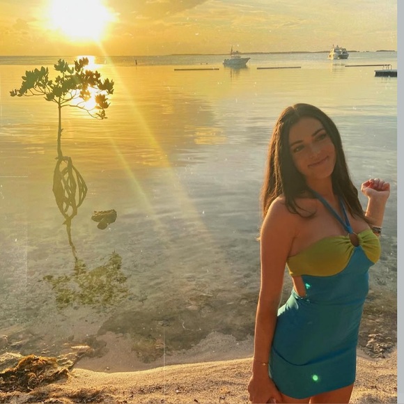 Blue and Green Halter Mini Dress - Picture 4 of 4